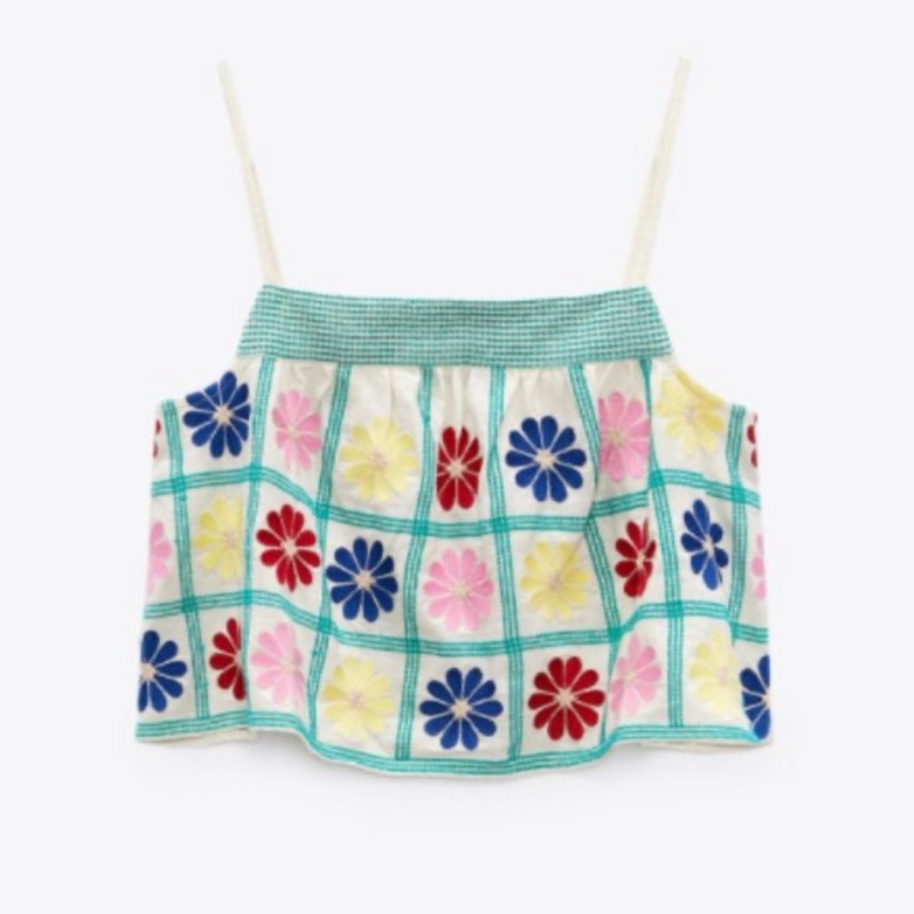 Zara Limited Edition Floral Embroidered Crop Top